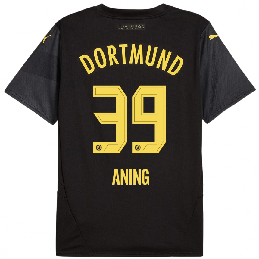 Kids Football Prince Aning #39 Black Yellow Away Jersey 2024/25 T-Shirt