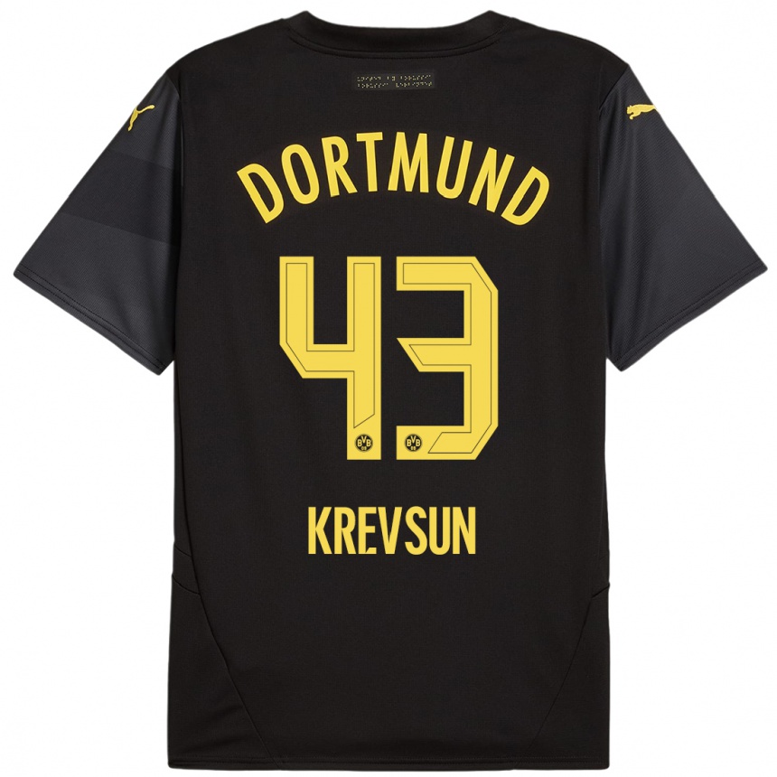 Kids Football Danylo Krevsun #43 Black Yellow Away Jersey 2024/25 T-Shirt