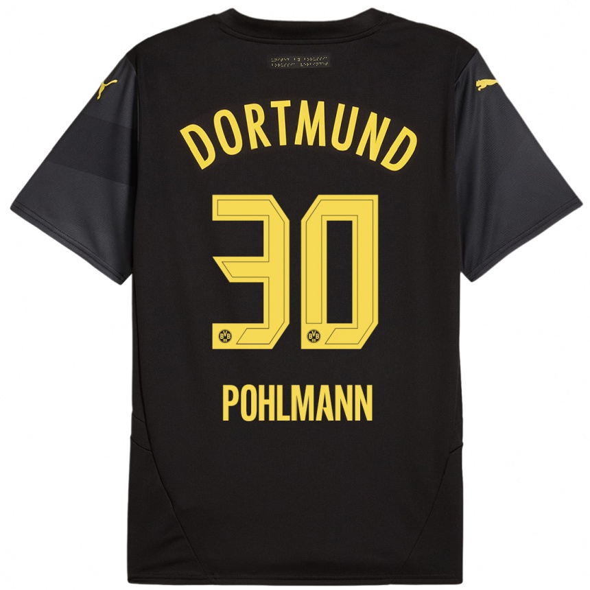 Kids Football Ole Pohlmann #30 Black Yellow Away Jersey 2024/25 T-Shirt