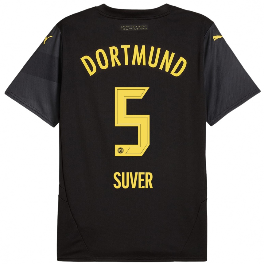 Kids Football Mario Suver #5 Black Yellow Away Jersey 2024/25 T-Shirt