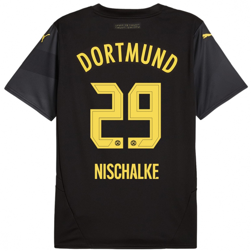 Kids Football Jermain Nischalke #29 Black Yellow Away Jersey 2024/25 T-Shirt