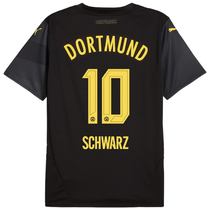 Kids Football Oskar Schwarz #10 Black Yellow Away Jersey 2024/25 T-Shirt