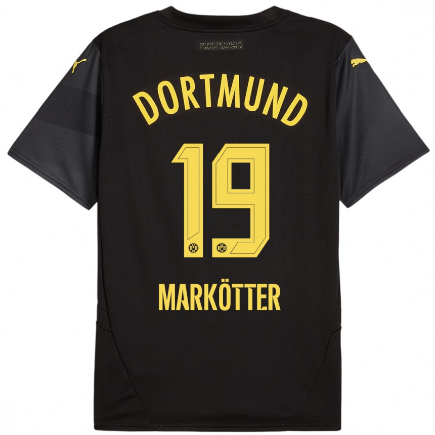 Kids Football Jonah Markötter #19 Black Yellow Away Jersey 2024/25 T-Shirt