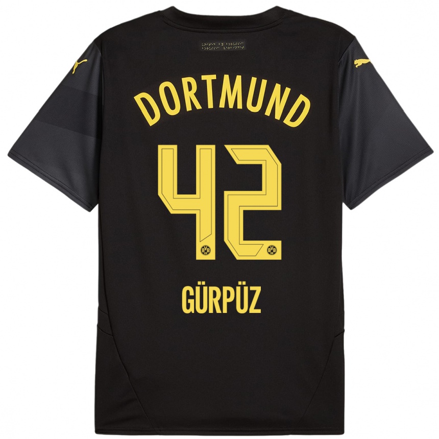 Kids Football Goktan Gurpuz #42 Black Yellow Away Jersey 2024/25 T-Shirt