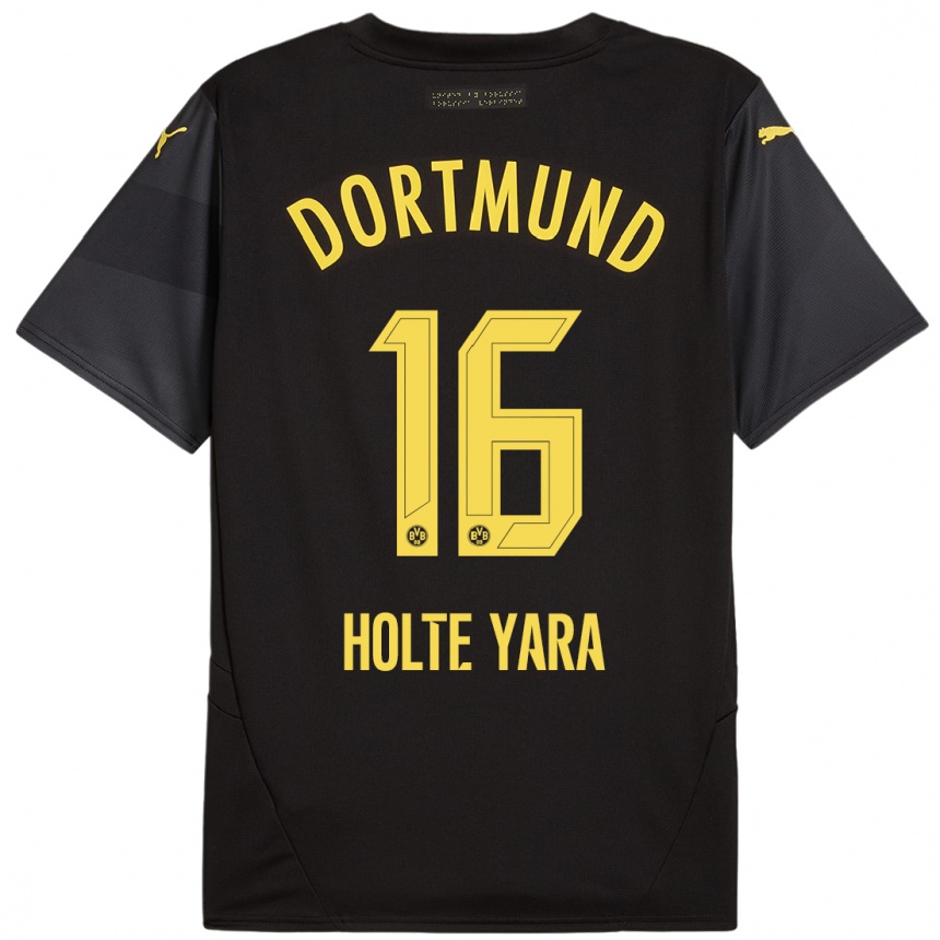 Kids Football Ten Holte Yara #16 Black Yellow Away Jersey 2024/25 T-Shirt