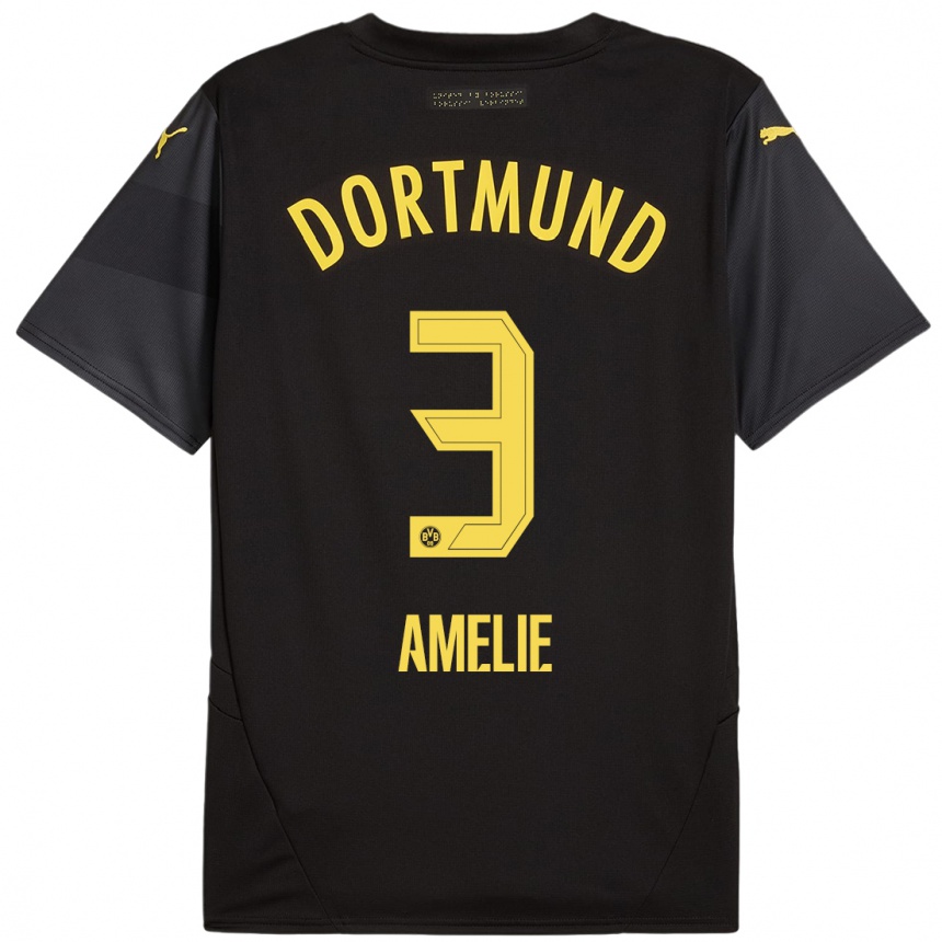 Kids Football Berger Amelie #3 Black Yellow Away Jersey 2024/25 T-Shirt