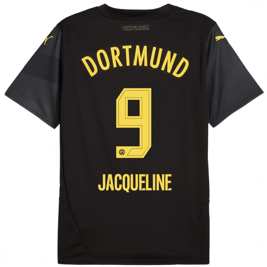 Kids Football Moreno Jacqueline #9 Black Yellow Away Jersey 2024/25 T-Shirt