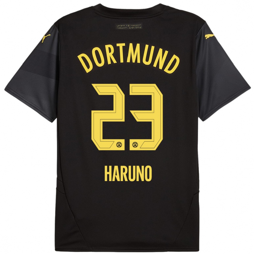 Kids Football Sasaki Haruno #23 Black Yellow Away Jersey 2024/25 T-Shirt