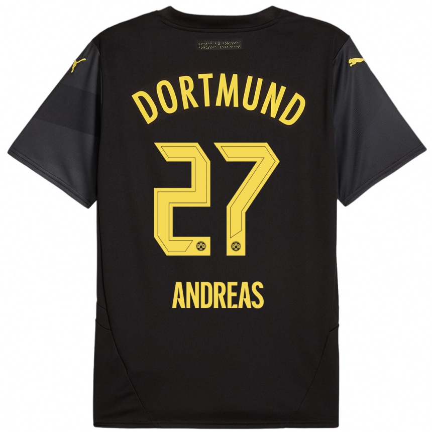 Kids Football Kuno Andreas #27 Black Yellow Away Jersey 2024/25 T-Shirt