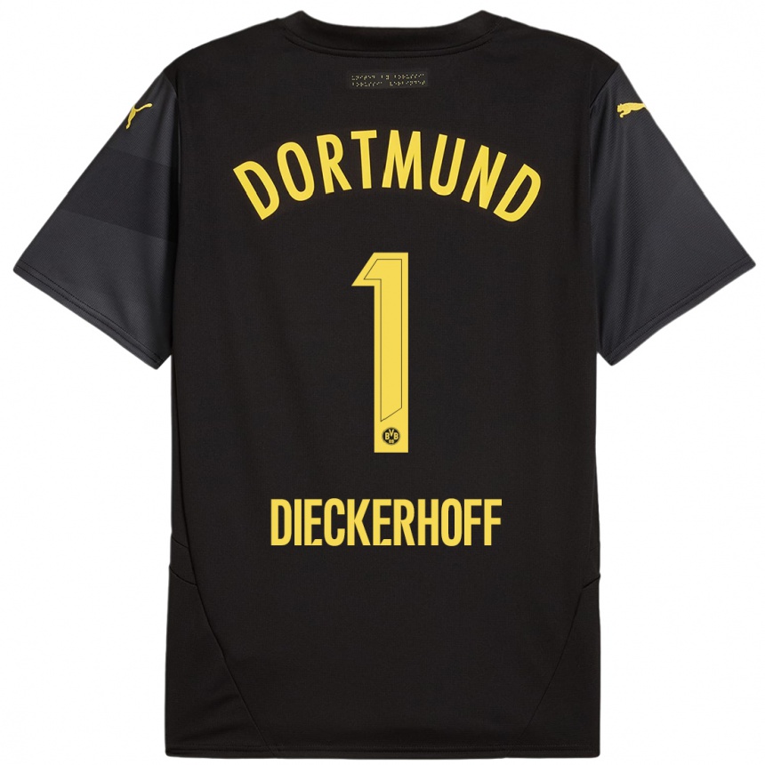 Kids Football Max Dieckerhoff #1 Black Yellow Away Jersey 2024/25 T-Shirt