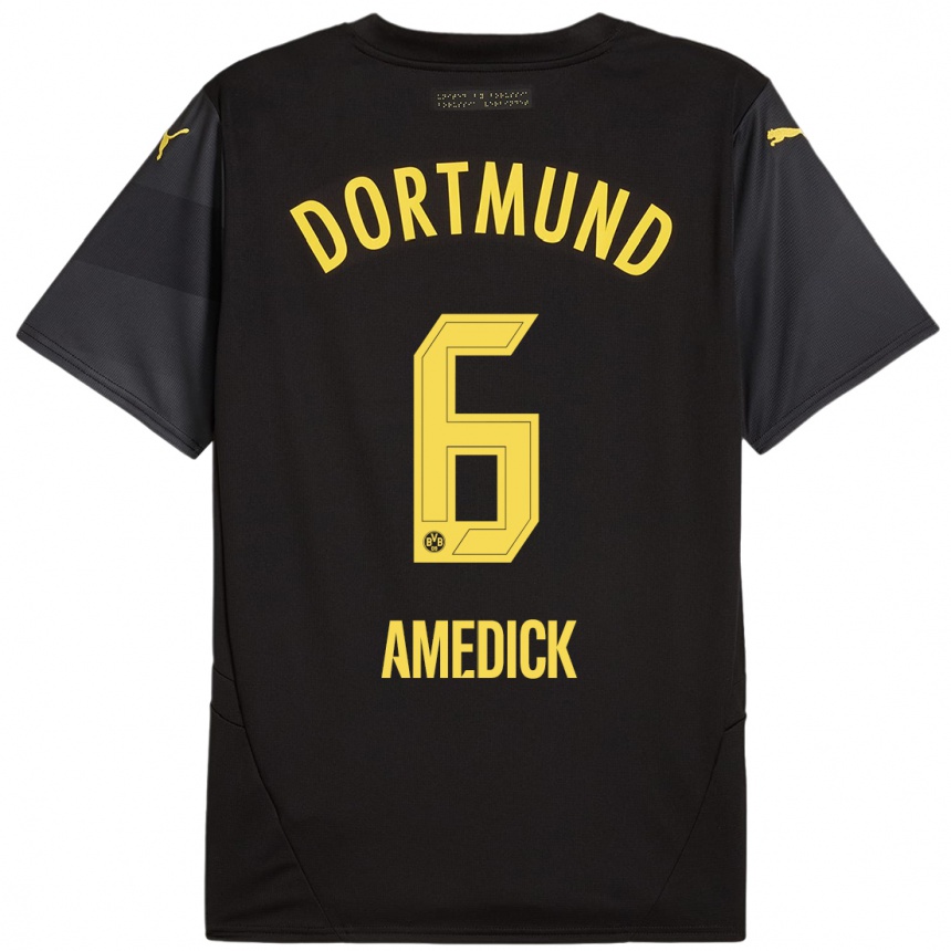 Kids Football Maik Amedick #6 Black Yellow Away Jersey 2024/25 T-Shirt