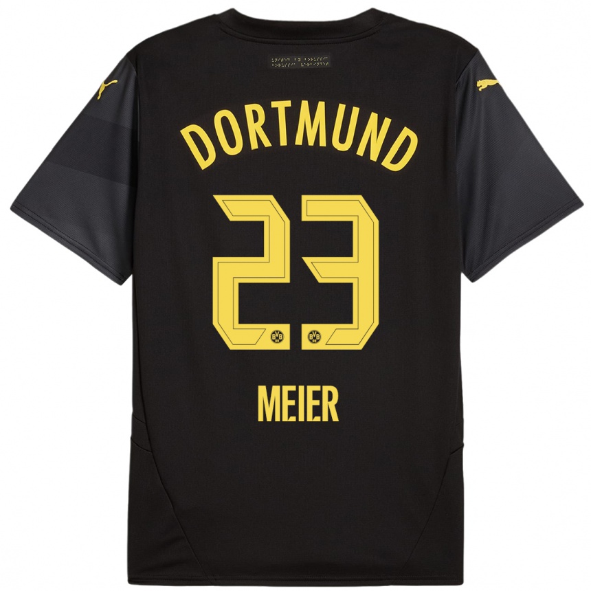 Kids Football Maximilian Meier #23 Black Yellow Away Jersey 2024/25 T-Shirt