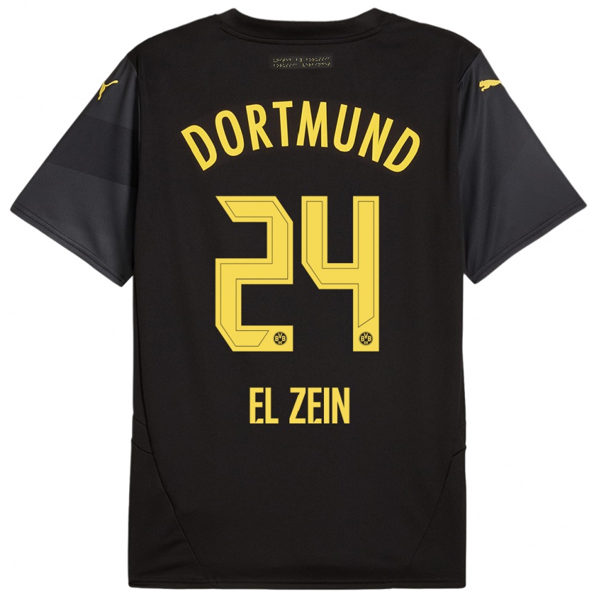 Kids Football Abu-Bekir Omer El-Zein #24 Black Yellow Away Jersey 2024/25 T-Shirt