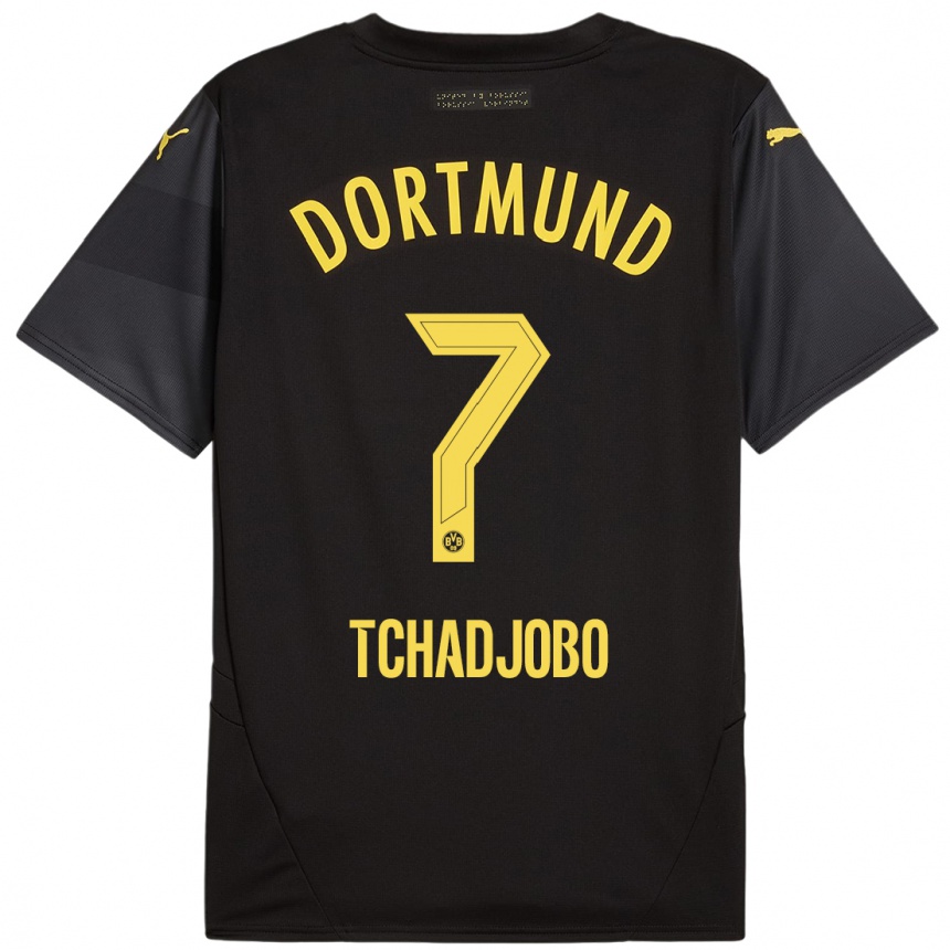 Kids Football Dia Tchadjobo #7 Black Yellow Away Jersey 2024/25 T-Shirt