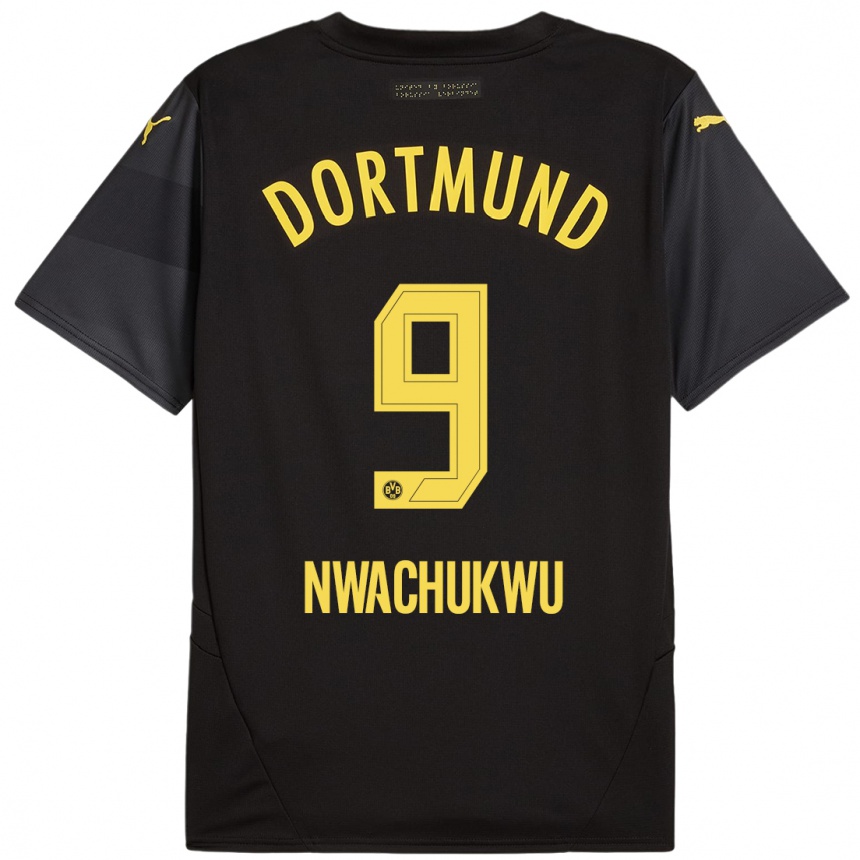 Kids Football Isaak Nwachukwu #9 Black Yellow Away Jersey 2024/25 T-Shirt