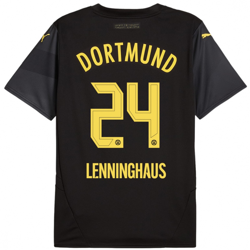 Kids Football Mika Lenninghaus #24 Black Yellow Away Jersey 2024/25 T-Shirt