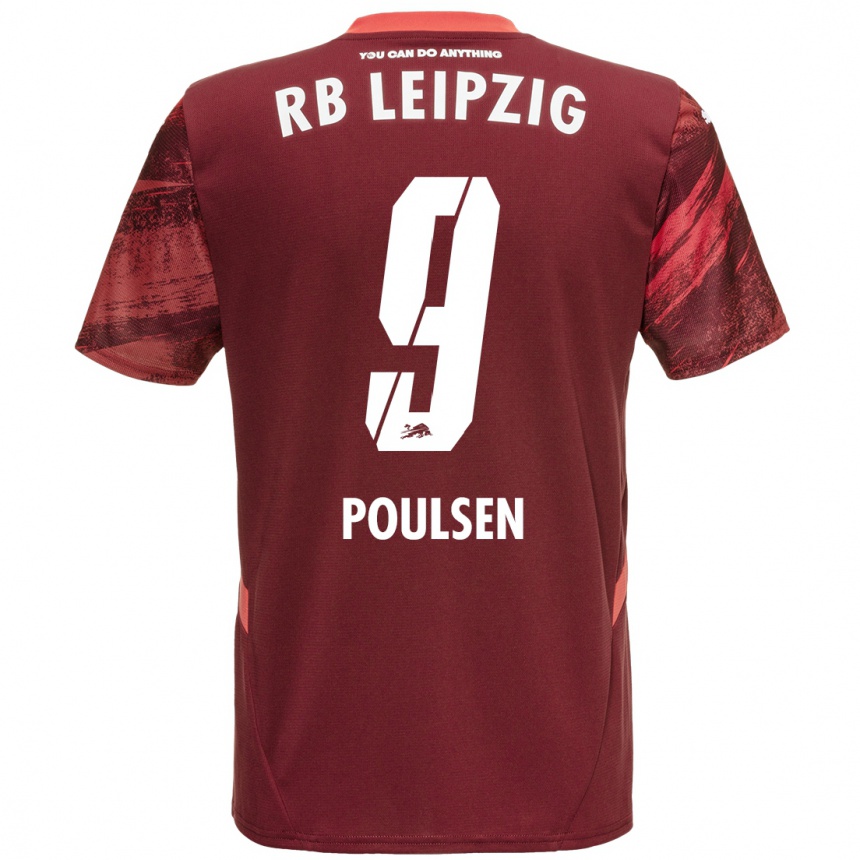 Kids Football Yussuf Poulsen #9 Burgundy Away Jersey 2024/25 T-Shirt