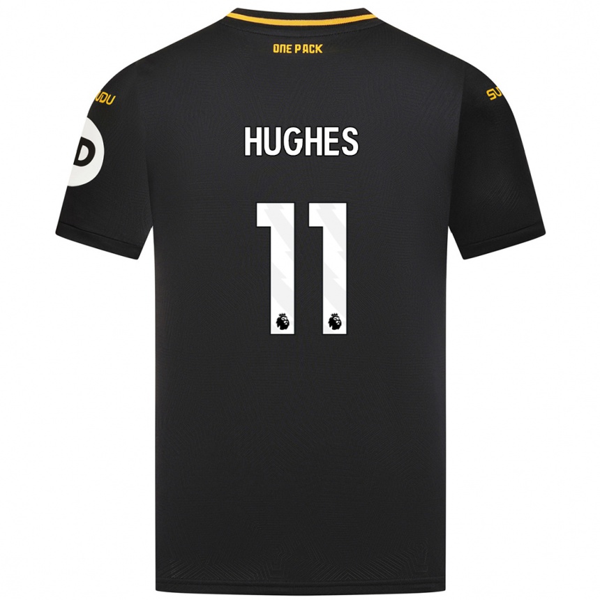 Kids Football Amber Hughes #11 Black Away Jersey 2024/25 T-Shirt