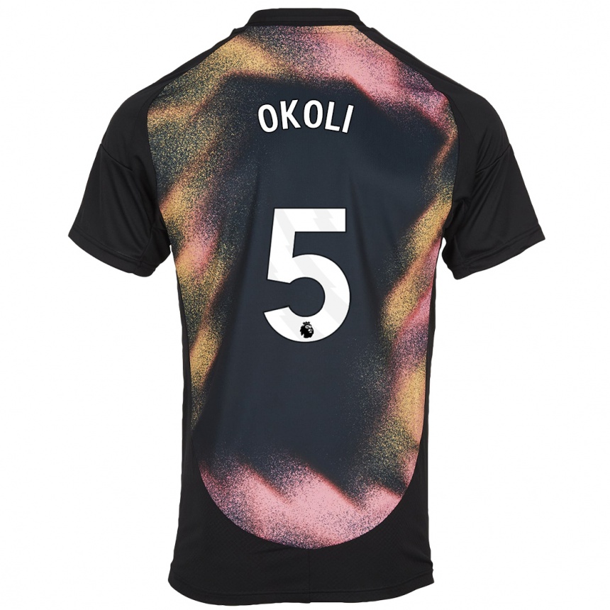 Kids Football Caleb Okoli #5 Black White Away Jersey 2024/25 T-Shirt