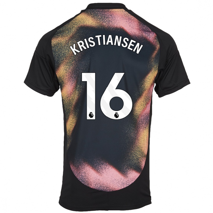 Kids Football Victor Kristiansen #16 Black White Away Jersey 2024/25 T-Shirt