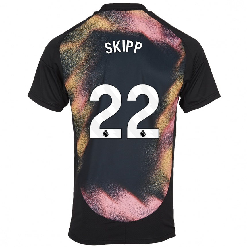 Kids Football Oliver Skipp #22 Black White Away Jersey 2024/25 T-Shirt