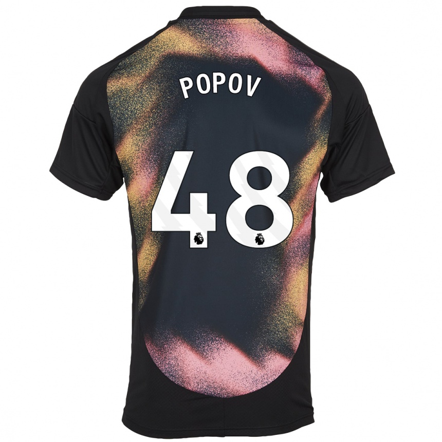 Kids Football Chris Popov #48 Black White Away Jersey 2024/25 T-Shirt