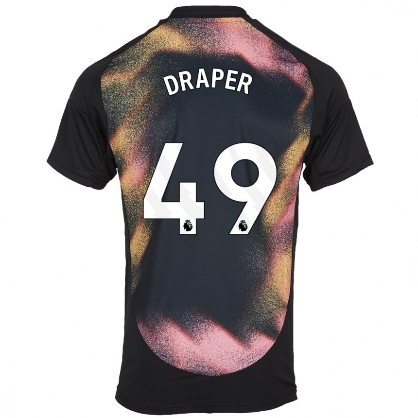 Kids Football Denny Draper #49 Black White Away Jersey 2024/25 T-Shirt