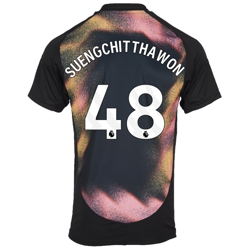 Kids Football Thanawat Suengchitthawon #48 Black White Away Jersey 2024/25 T-Shirt