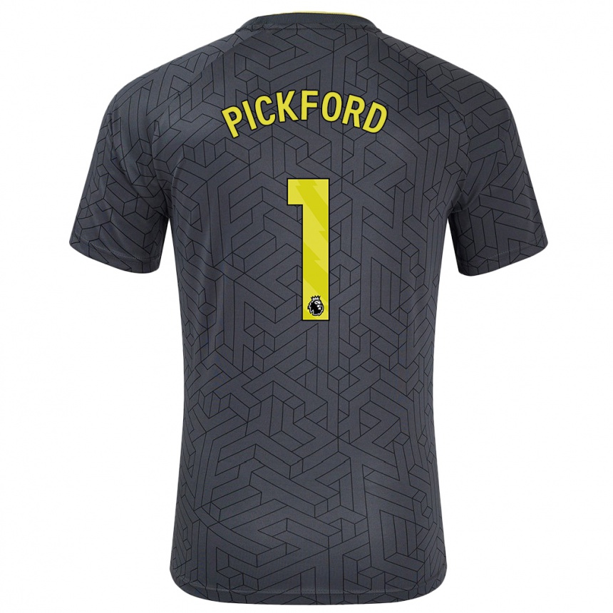 Kids Football Pickford #1 Black Yellow Away Jersey 2024/25 T-Shirt