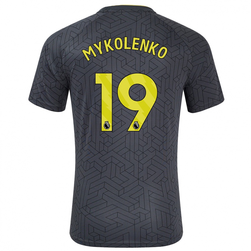 Kids Football Vitaliy Mykolenko #19 Black Yellow Away Jersey 2024/25 T-Shirt