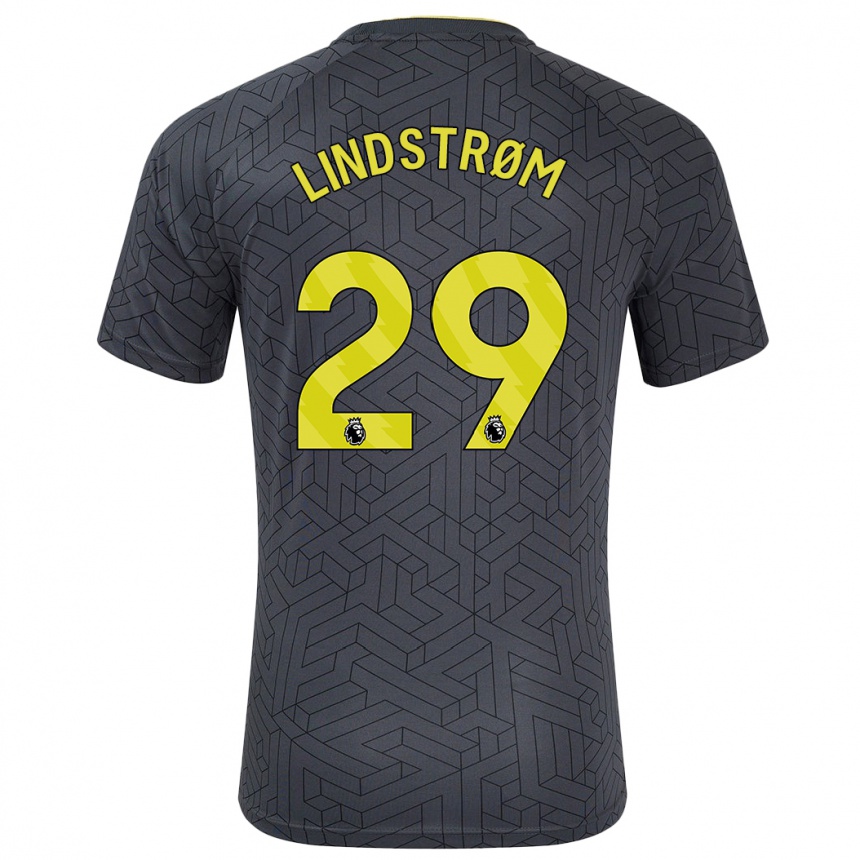 Kids Football Jesper Lindstrøm #29 Black Yellow Away Jersey 2024/25 T-Shirt