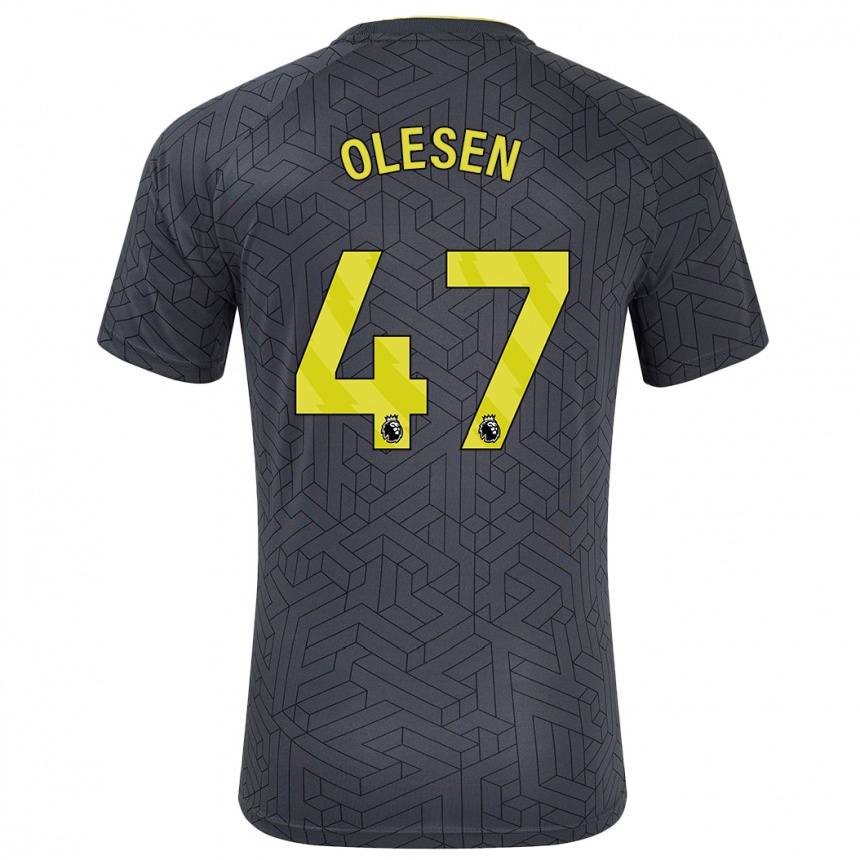 Kids Football Karoline Olesen #47 Black Yellow Away Jersey 2024/25 T-Shirt