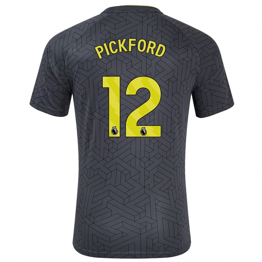 Kids Football Jordan Pickford #12 Black Yellow Away Jersey 2024/25 T-Shirt