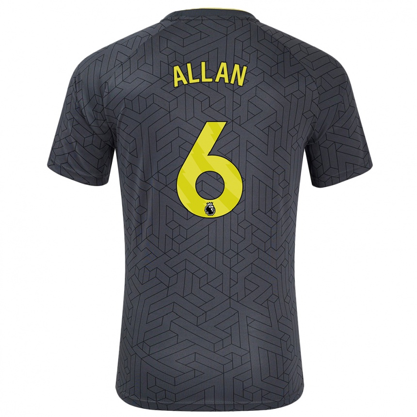 Kids Football Allan #6 Black Yellow Away Jersey 2024/25 T-Shirt