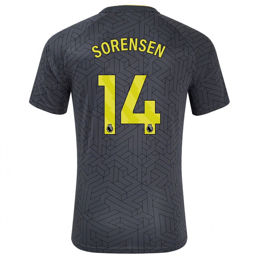 Kids Football Nicoline Sorensen #14 Black Yellow Away Jersey 2024/25 T-Shirt