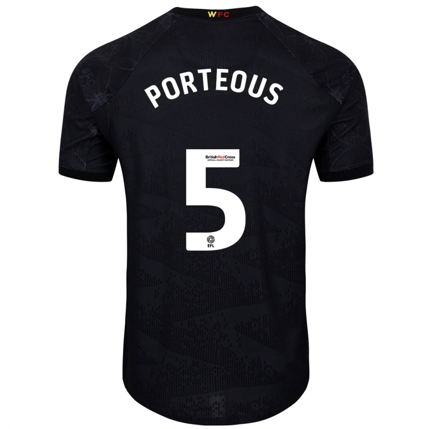 Kids Football Ryan Porteous #5 Black White Away Jersey 2024/25 T-Shirt