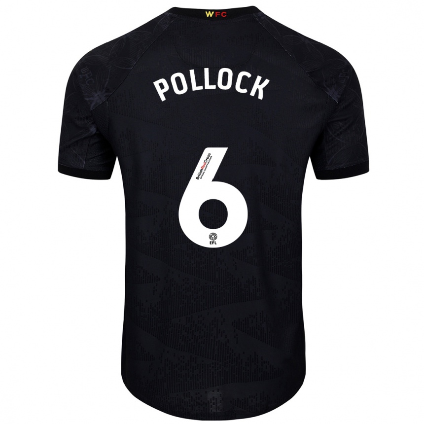 Kids Football Mattie Pollock #6 Black White Away Jersey 2024/25 T-Shirt