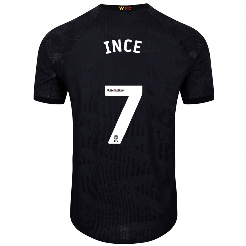 Kids Football Tom Ince #7 Black White Away Jersey 2024/25 T-Shirt