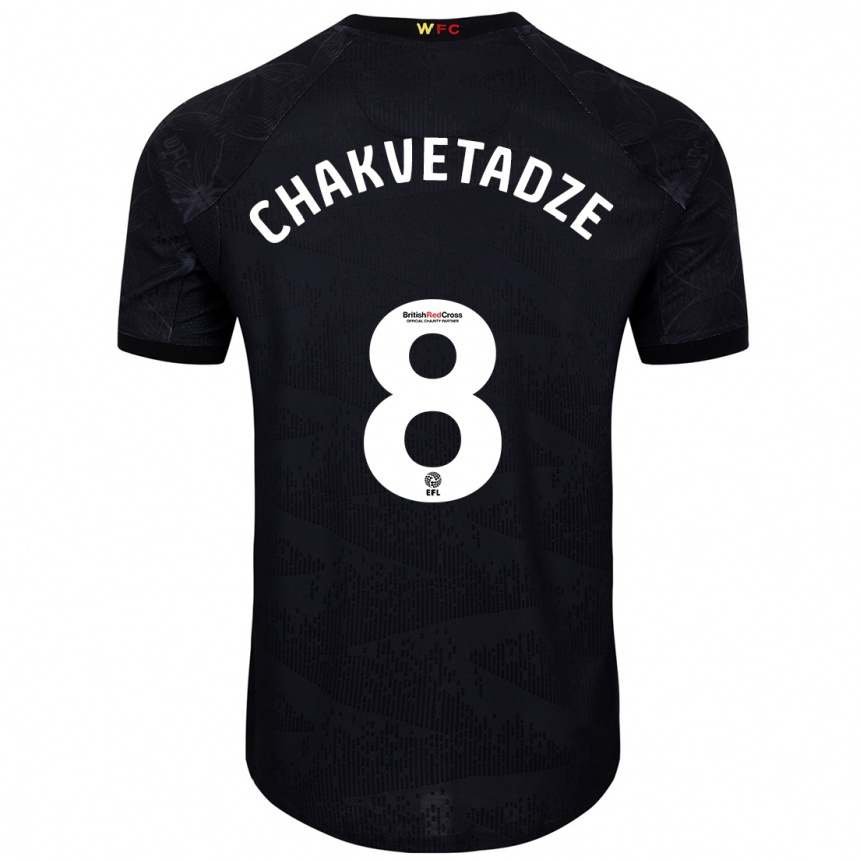 Kids Football Giorgi Chakvetadze #8 Black White Away Jersey 2024/25 T-Shirt