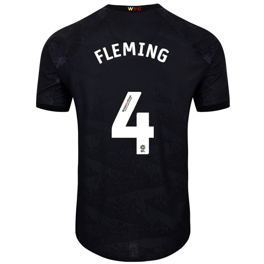 Kids Football Charlotte Fleming #4 Black White Away Jersey 2024/25 T-Shirt