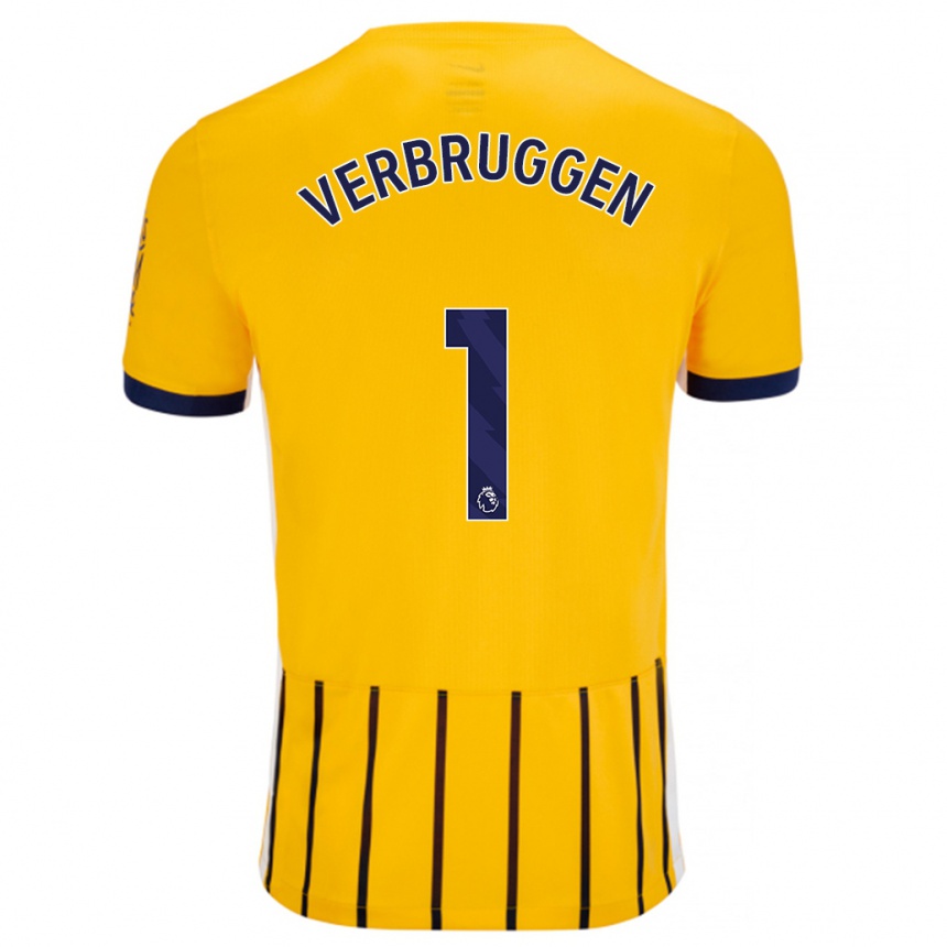 Kids Football Bart Verbruggen #1 Gold Blue Pinstripes Away Jersey 2024/25 T-Shirt