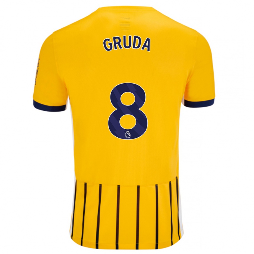 Kids Football Brajan Gruda #8 Gold Blue Pinstripes Away Jersey 2024/25 T-Shirt