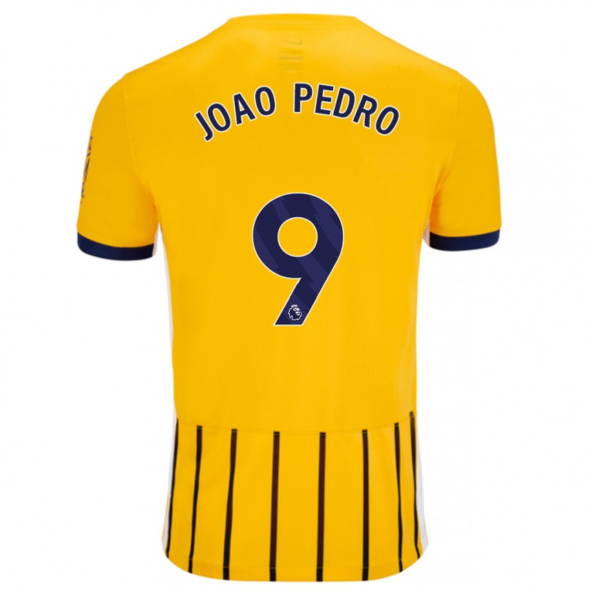 Kids Football João Pedro #9 Gold Blue Pinstripes Away Jersey 2024/25 T-Shirt