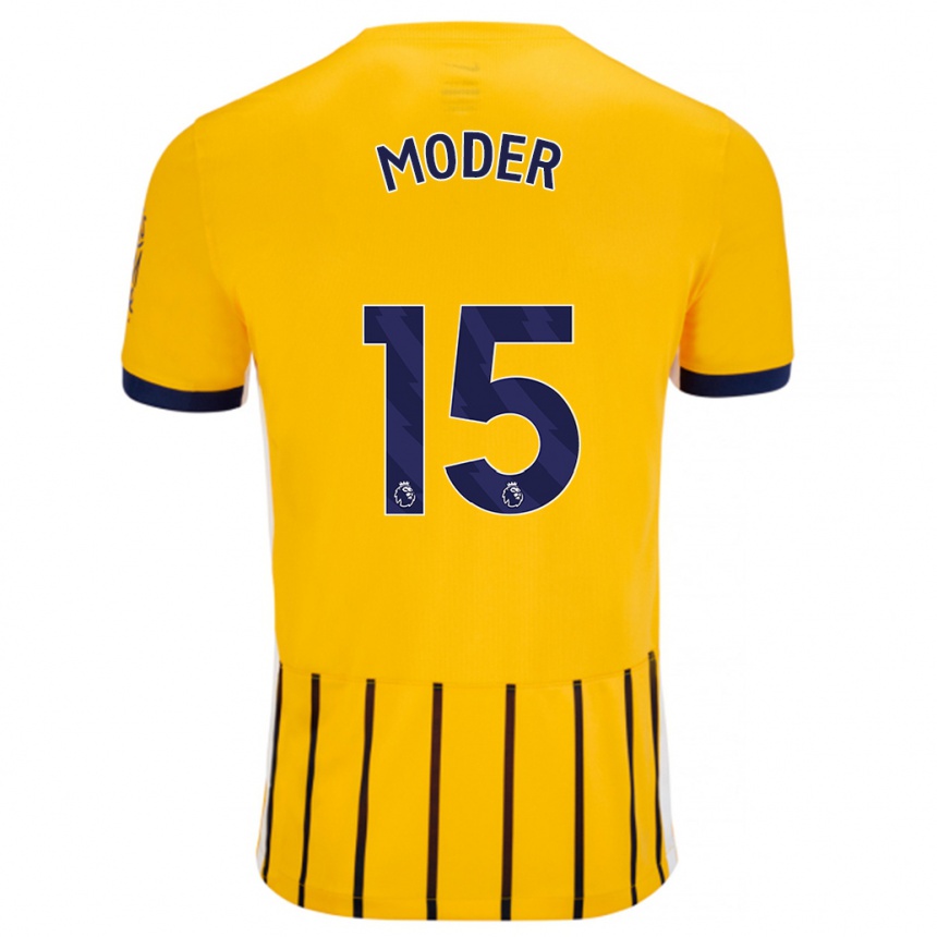 Kids Football Jakub Moder #15 Gold Blue Pinstripes Away Jersey 2024/25 T-Shirt