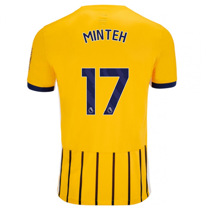 Kids Football Yankuba Minteh #17 Gold Blue Pinstripes Away Jersey 2024/25 T-Shirt