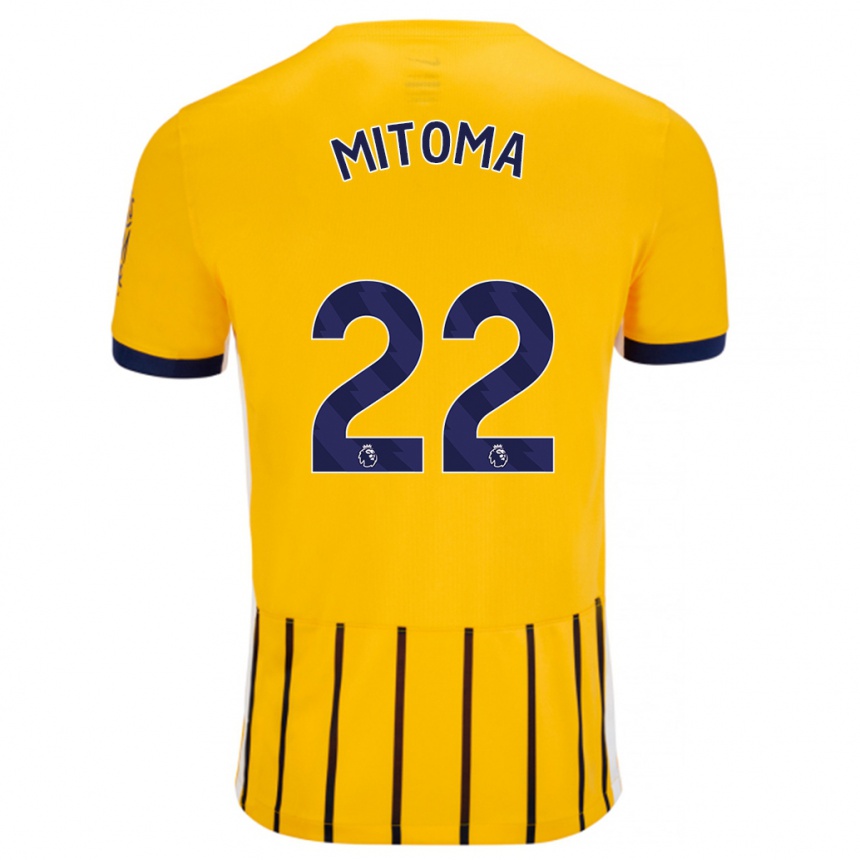 Kids Football Kaoru Mitoma #22 Gold Blue Pinstripes Away Jersey 2024/25 T-Shirt