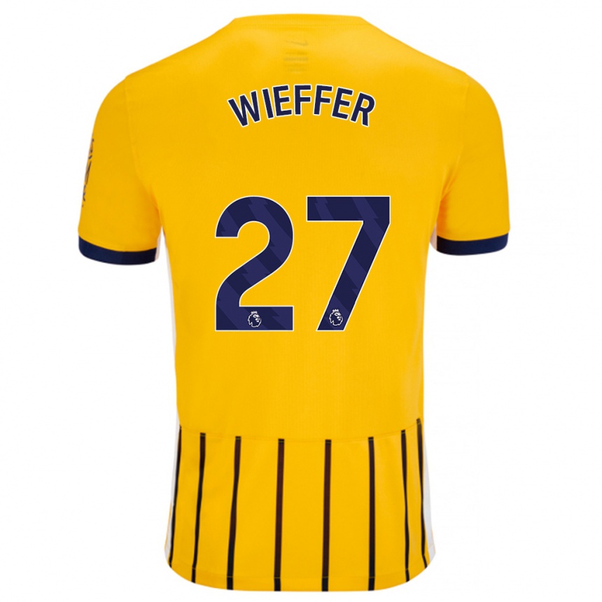 Kids Football Mats Wieffer #27 Gold Blue Pinstripes Away Jersey 2024/25 T-Shirt