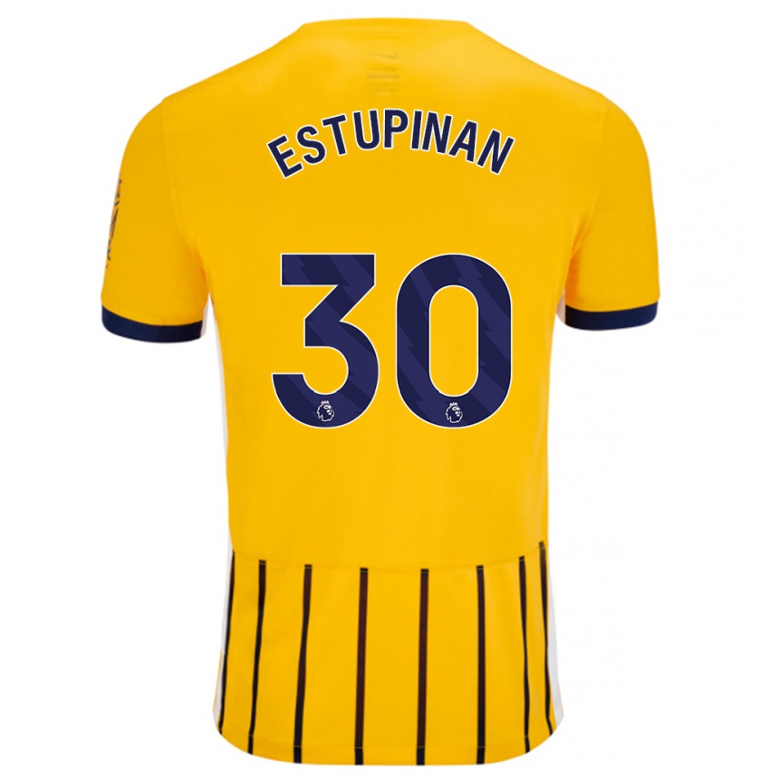 Kids Football Pervis Estupiñán #30 Gold Blue Pinstripes Away Jersey 2024/25 T-Shirt