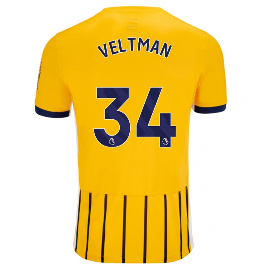 Kids Football Joël Veltman #34 Gold Blue Pinstripes Away Jersey 2024/25 T-Shirt