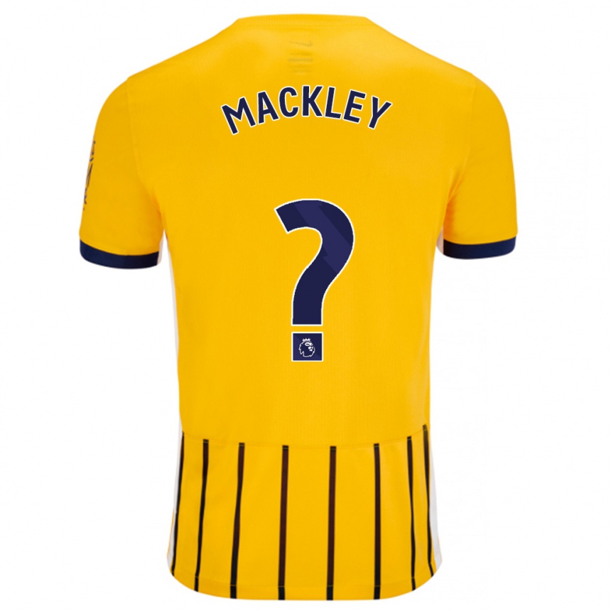 Kids Football Callum Mackley #0 Gold Blue Pinstripes Away Jersey 2024/25 T-Shirt